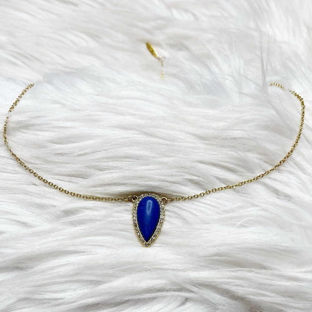 Sole/Society Bohemian Almond Shaped Statement Necklace Blue and Gold